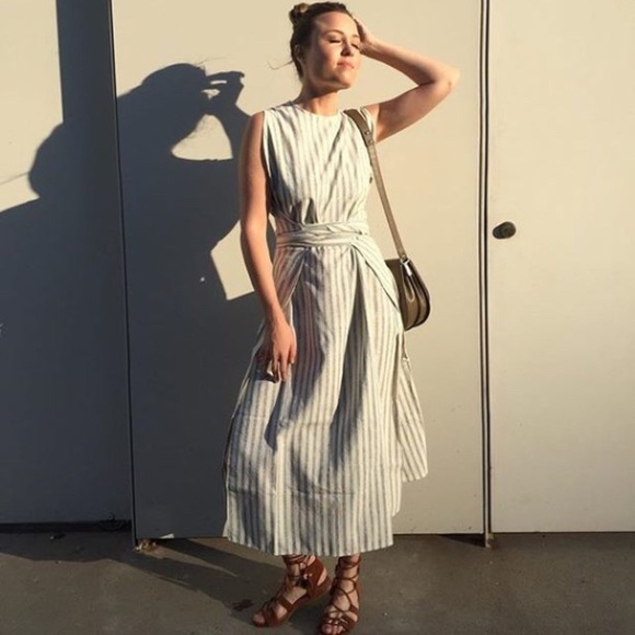 ✖️SOLD✖️ NWOT Dôen Market Wrap Dress Marine Stripe - Picture 3 of 5